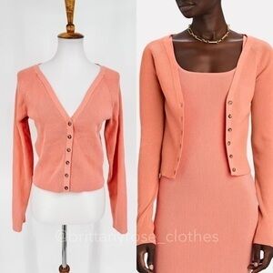 INTERMIX Katrina V-Neck Rib Knit Cardigan in Orange